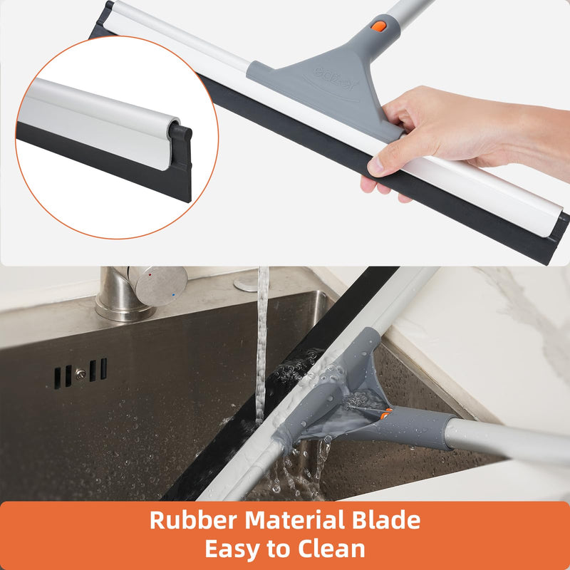 [Australia] - eazer Floor Squeegee Broom: Heavy Duty Scrubber with Extendable 50.3'' Aluminum Pole and Rubber Blade for Kitchen, Swimming Pool, Concrete Floors,Shower Tiles,Garages,Windows,Glass,Pet Hair Removal 