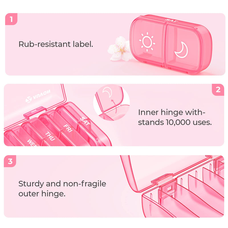 [Australia] - AUVON XL Weekly Pill Organizer 2 Times a Day, AM PM Pill Box 7 Day with One-Side Large Opening Design for Easy Filling, Portable Travel Pill Case for Medication, Vitamins, Fish Oils, Supplements A-pink 