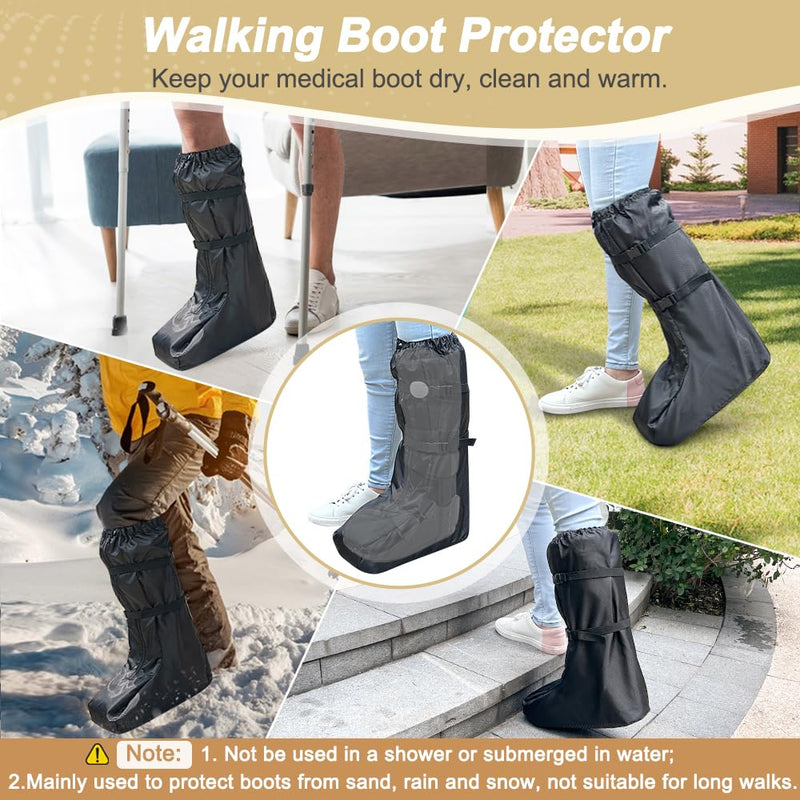 Walking Boot Cover Tall Medical Cast Fracture Boot Foot Cast Cover Orthopedic Brace Air Walker Boot Covers for Women Men Outdoor Rain Winter Snow Boot Protector Foot Support with Sole (Black)