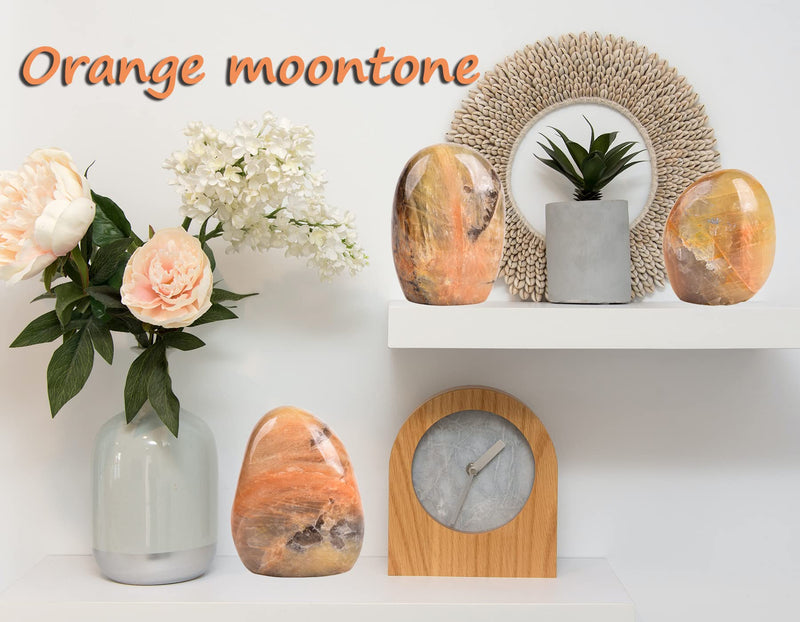 Peach Moonstone Ornament Polished Crystal Tower Slab Orange Healing Reiki Home Decor, Single Irregular 1~1.4 LBS,Student Mineral Specimen Orange Moonstone