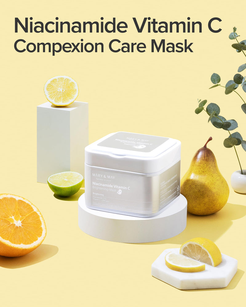 Mary&May Niacinamide + Vitamin C Daily Sheet Mask, 30 Sheets Pull-Out | Korean face mask, 2% niacinamide + 1,000 ppm stable vitamin C + six hyaluronic acids for the look of dark spots & dull skin Niacinamide Vitamin C