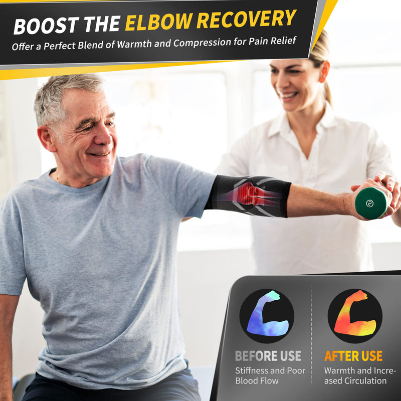 [Australia] - CAMBIVO 2 Pack Tennis Elbow Brace for Tendonitis and Tennis Elbow,Golfers Elbow, Arm Compression Sleeves for Women and Men, Bíceps Support Sleeve for Weightlifting, Basketball and Workout Large Grey 