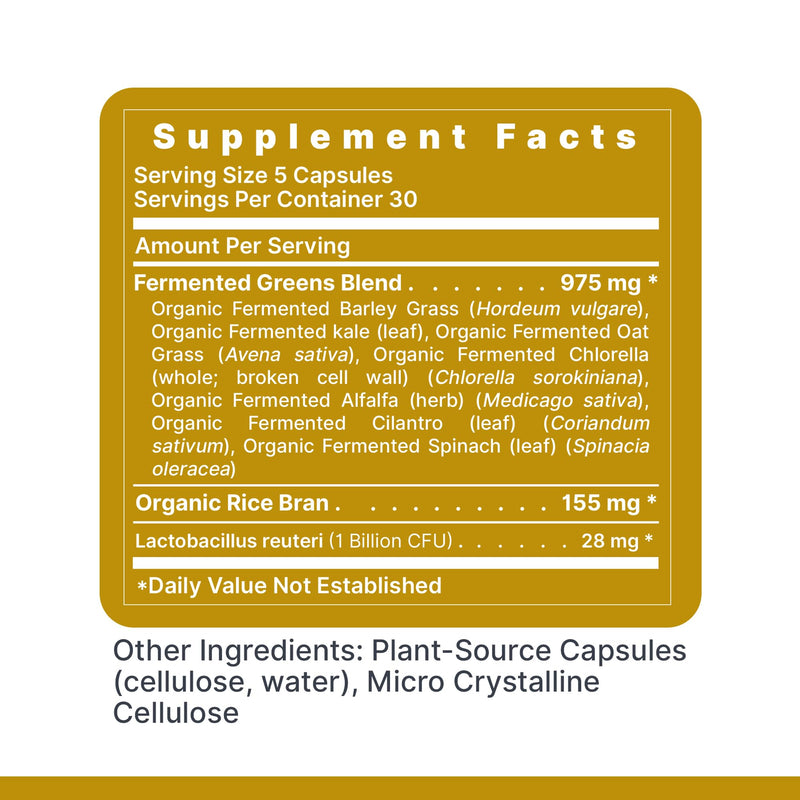 Premier Research Labs Probiotic Fermented Greens - Super Greens Supplement, Superfood Blend, Organic Vitamins with Probiotic - Daily Greens with Spinach, Chlorella, & More - 150 Powder Filled Capsules
