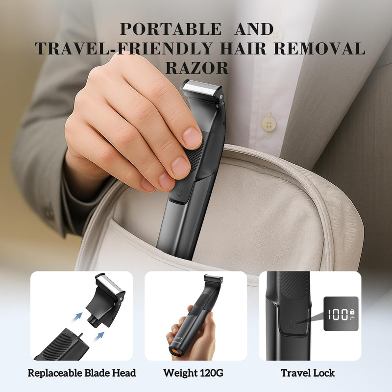 [Australia] - Manscape 3-in-1 Body Hair Trimmer for Men, Double-Sided Intimate Razor & Ball Trimmer in Pubic/Groin, Waterproof Body Shaver Grooming Kit with LED Display Travel Lock, Gifts for Him Dad 