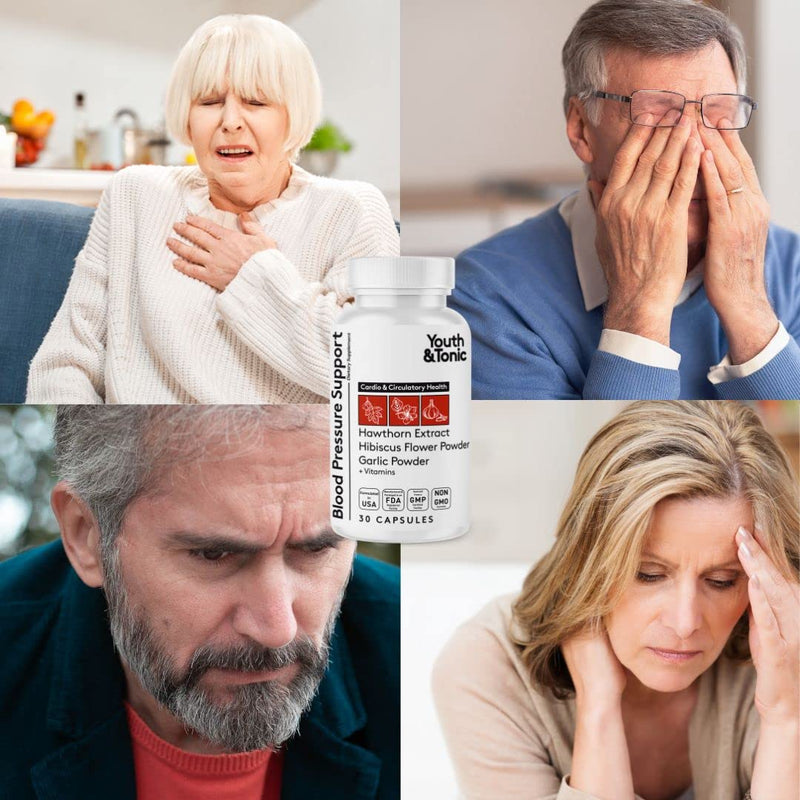 [Australia] - Youth & Tonic Natural Blood Pressure Support Supplement w/Hawthorn Hibiscus & High Potency Diuretic Herbs & Vitamins for Water Retention | 30 BP Capsules to Maintain a Good Health | Women & Men 