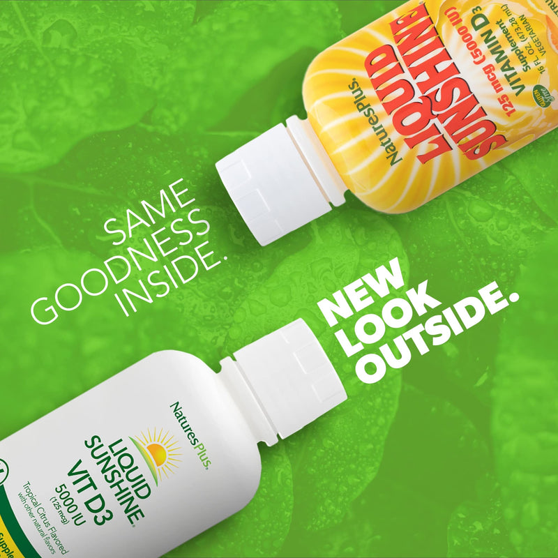 NaturesPlus Liquid Sunshine Vitamin D3 - 16 fl oz - Tropical Citrus Flavor - Bone Health & Immune System Support - Vegetarian - 32 Servings