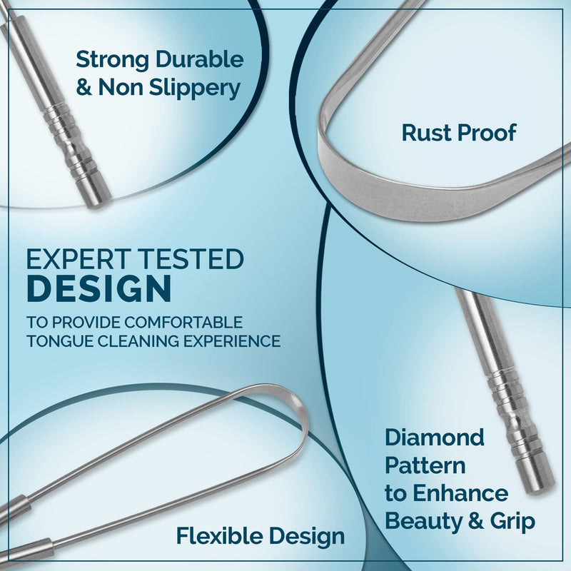 [Australia] - MasterMedi Tongue Cleaner Tongue Scraper Surgical Grade Stainless Steel Tongue Brush Dental Kit Professional Eliminate Bad Breath With Non-synthetic Grip (Family Pack (4 pcs) Pack of 4 