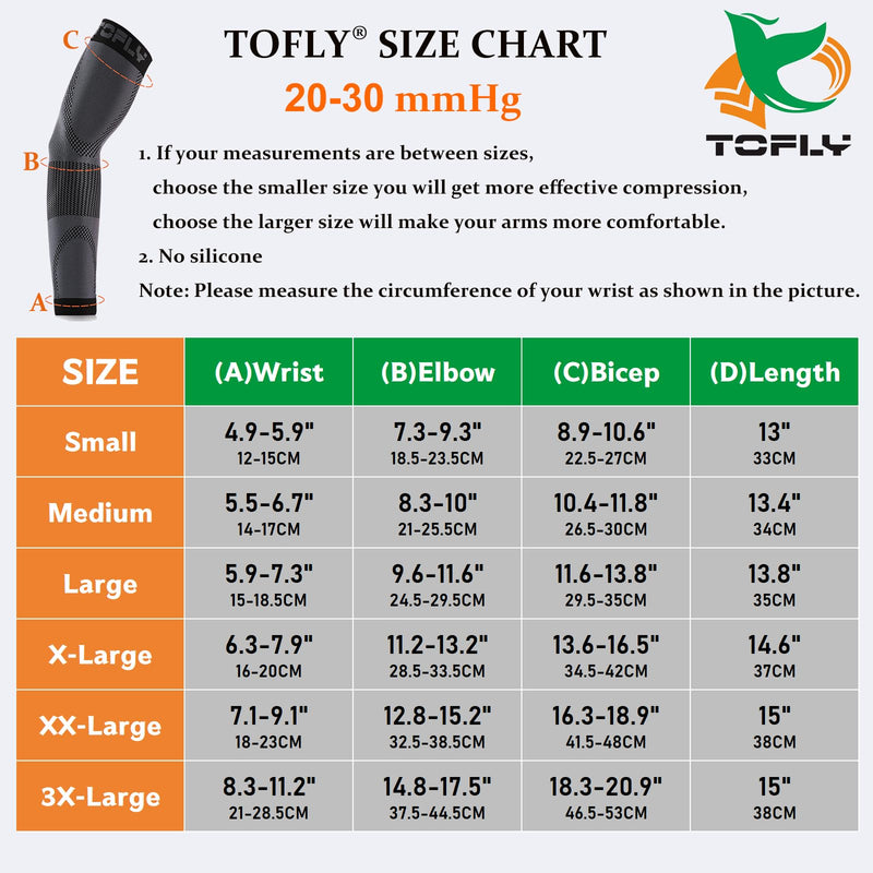 TOFLY Compression Arm Sleeves Elbow Braces for Men & Women (1 Pair), 20-30 mmHg Graduated Compression Arm Braces Support for Tennis Elbow, Tendonitis, Lymphedema, Arthritis, Edema, Workouts, Black 3XL 3X-Large (1 Pair)