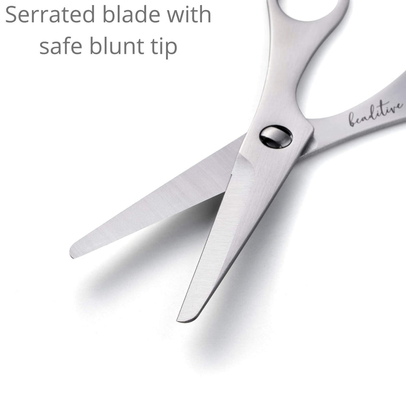 [Australia] - Beaditive Baby Food Scissors - Stainless Steel Toddler Food Cutter with Serrated Blade and Blunt Tip for Safety - Dishwasher Safe Baby Food Shears for Cutting Tiny Bites with Portable Travel Case 