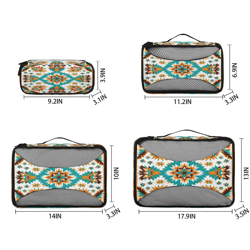 Packing Cubes for Travel Accessories with Double Zipper and Mesh Top 4 Piece Waterproof Western Boho Aztec Suitcase Luggage Organizer Bags for Clothes Shoes Cosmetics