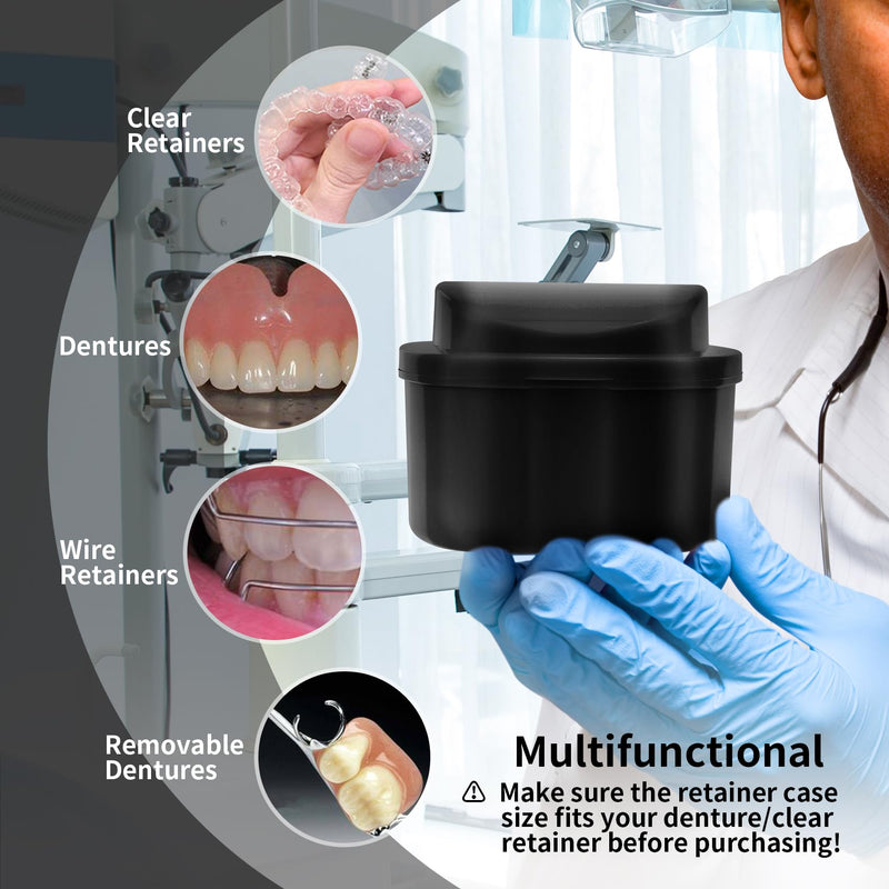 [Australia] - Annhua Denture Cup Retainer Cleaning Case Denture Soaking Container With Strainer Basket, Denture Cups For Soaking Dentures Mouthguard Storage Holder - Leak Proof And Lid Waterproof - Black 