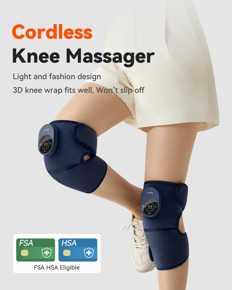 Cordless Knee Massager with Heat Vibration for Pain Relief MAXwarm 3.0[2025 Upgraded]-Electric Heated Knee Brace with 3 Heat Levels and 3 Massage Mode, Gifts for Men Women(Blue, 2-Pack) 2Pack