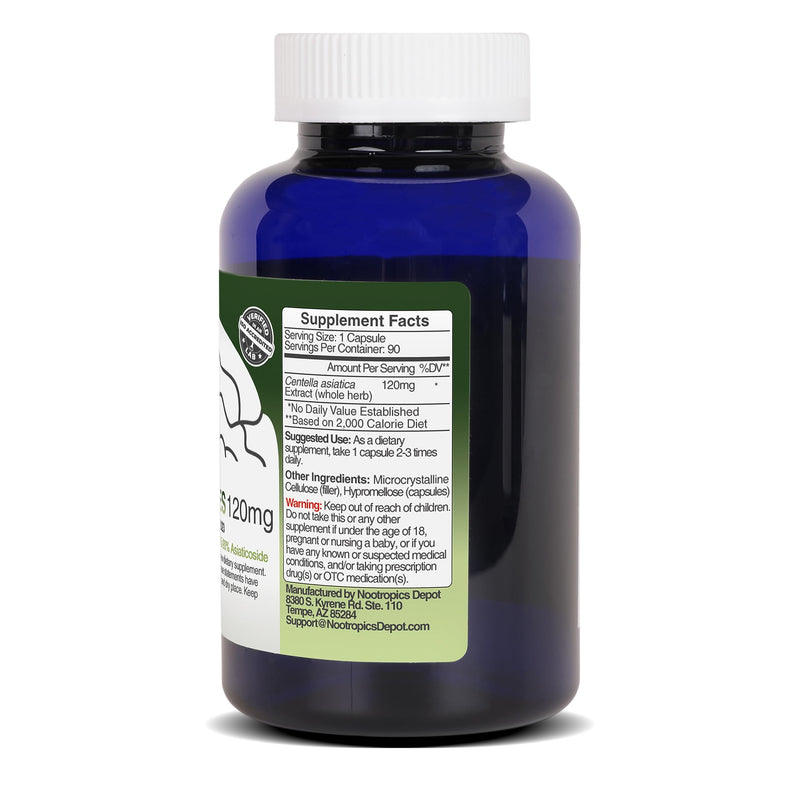 [Australia] - Nootropics Depot Gotu Kola Extract Capsules | 120mg | 90 Count | Acid Resistant | Centella asiatica | 35-45% Triterpenes | Supports Healthy Stress Levels | Promotes Memory Enhancement 90 Count (Pack of 1) 
