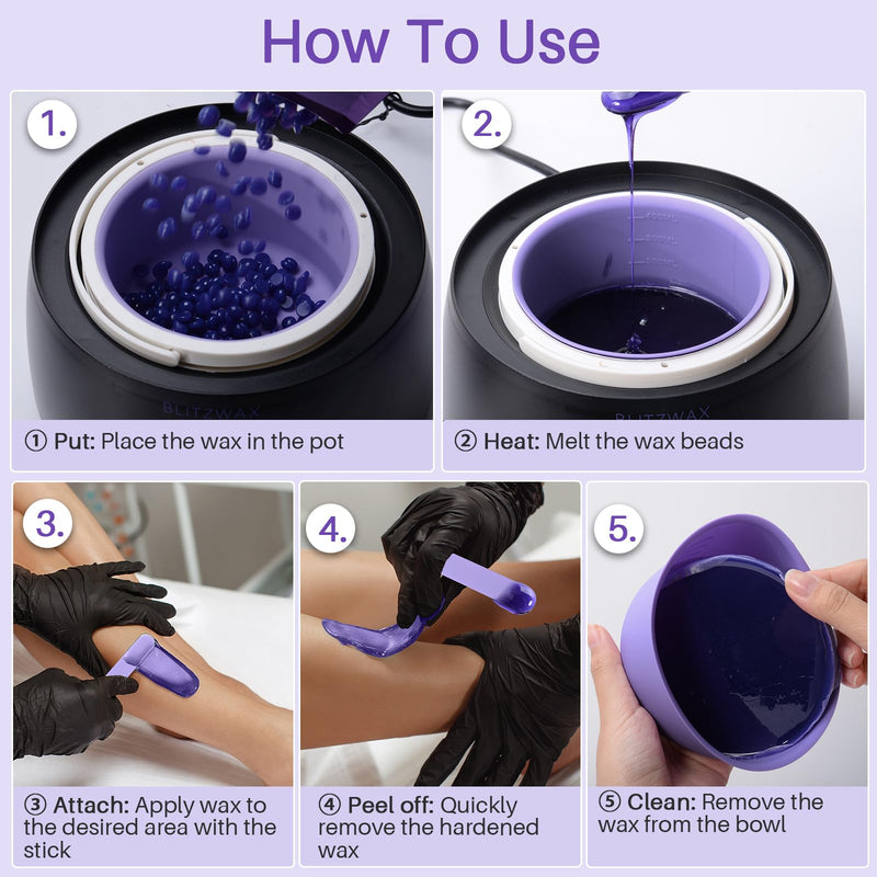 [Australia] - BLITZWAX 2pcs Silicone Wax Pot Liners for Hair Removal, Purple Wax Warmer Bowls Kit with Sticks for Women and Men Body Waxing, Reusable and Easy to Clean Accessories, Compatible with 16 oz Waxing Kit 