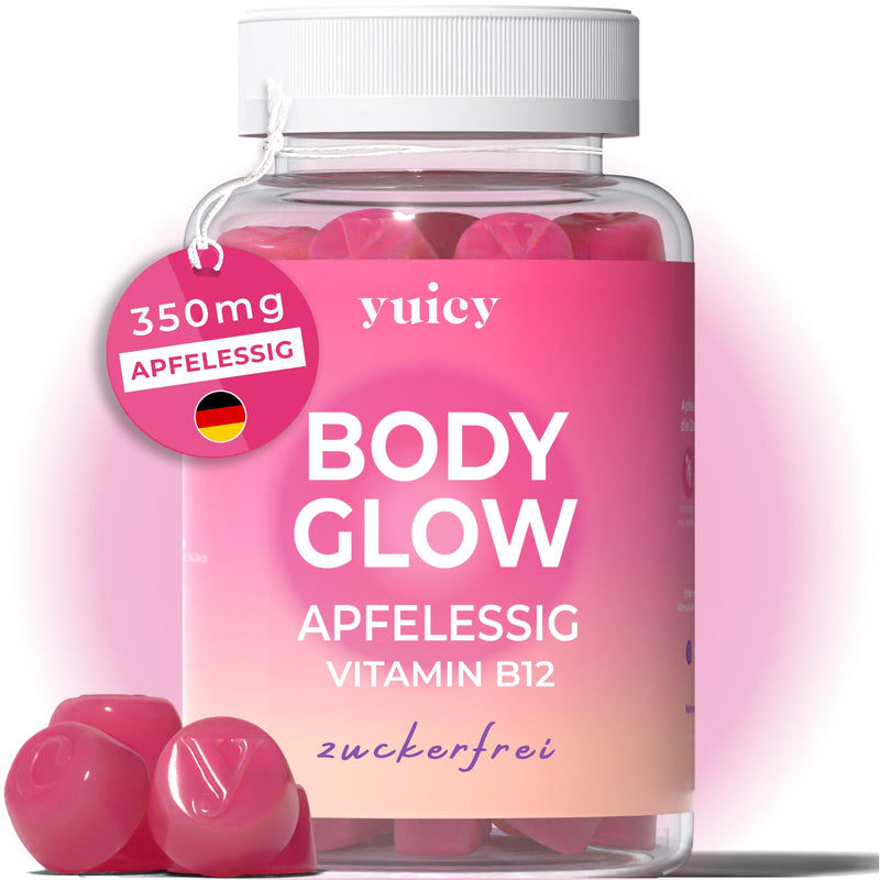 [Australia] - YUICY® Apple Cider Vinegar Gummies - With B12 & Folic Acid for Energy, Digestion & Metabolism - Vegan & Sugar-Free - Delicious Apple Flavor - Apple Cider Vinegar Gummies - 60 Pieces - BODY GLOW 60 Gummies - Single Pack 