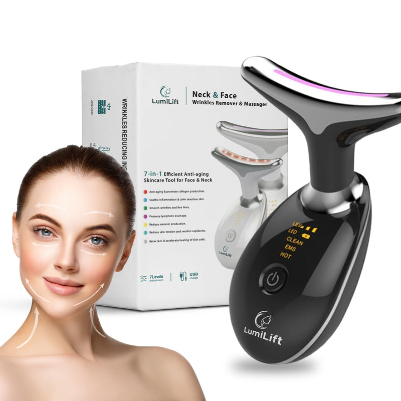 LumiLift 7-in-1 Led Facial Sculptor - Face Light Therapy Device, Anti-Aging - Neck & Face Massager Tool, True Beauty Glow Facial Massager - Face Lift Device, Face Sculpting Tool (Black) Black