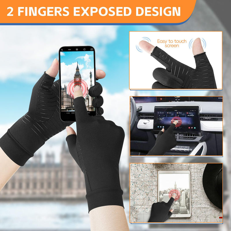 Big Mango Arthritis Gloves, Copper Infused Compression Gloves, Copper Gloves Fingerless for Women Men for Arthritis Pain Relief, Swelling, Rheumatoid, Typing, Hand Support (1 Pair,XLarge) X-Large 2 Fingers Open