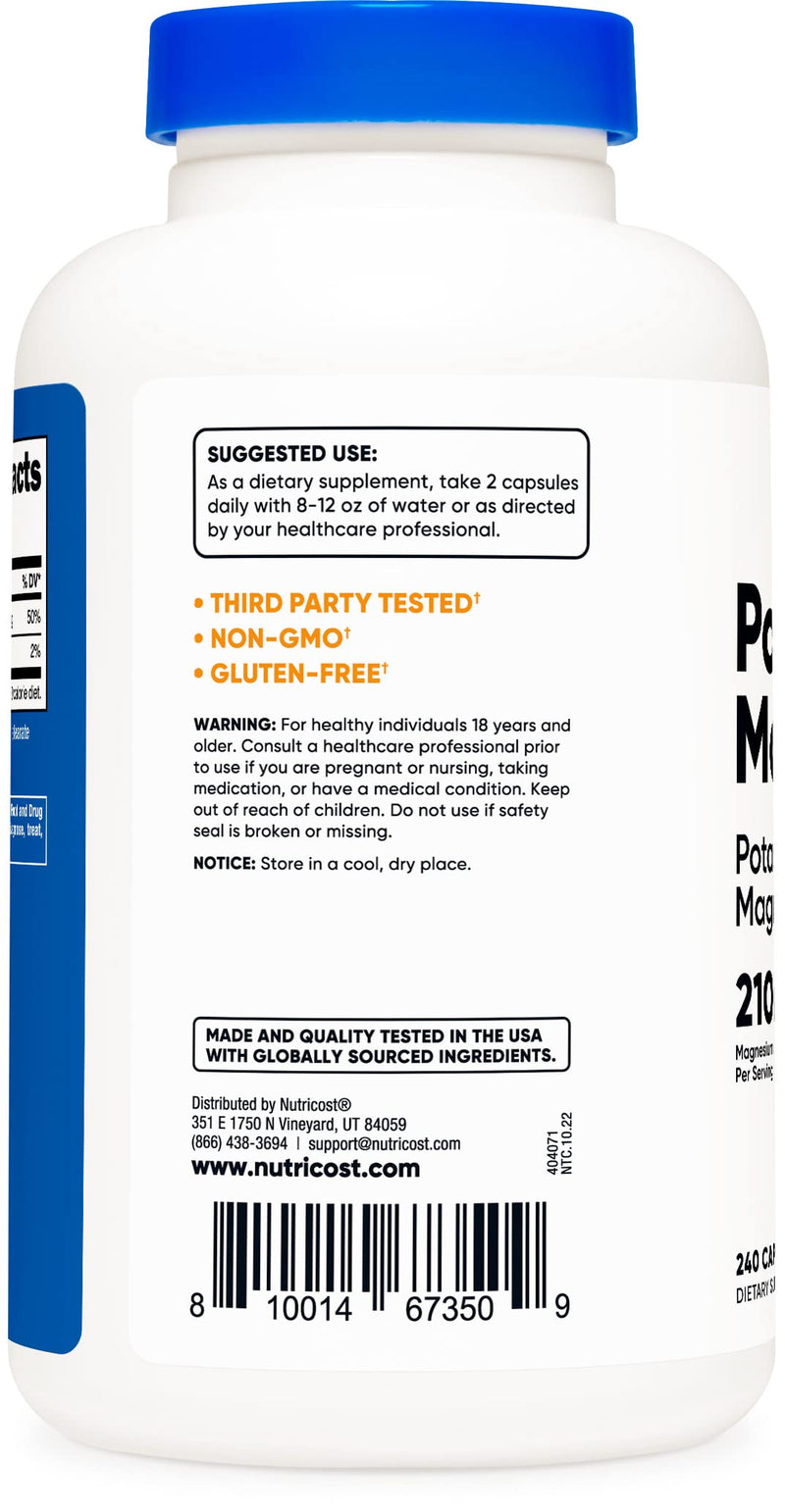 [Australia] - Nutricost Potassium (99 mg) Magnesium (210 mg) Citrates, 240 Capsules - Non-GMO, Gluten Free Unflavored 240 Count (Pack of 1) 
