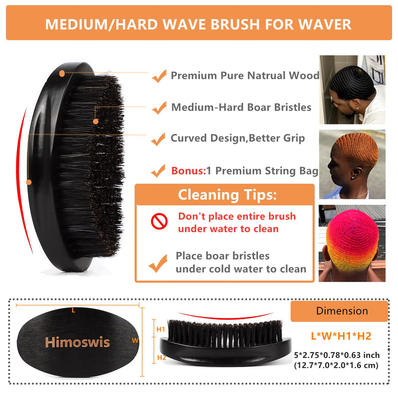 360 Wave Brush Set with Curved Medium Hard Brushes, Durag, Crown Patch - Hair Waves Starter Kit for Men Set B-Black,White,Red