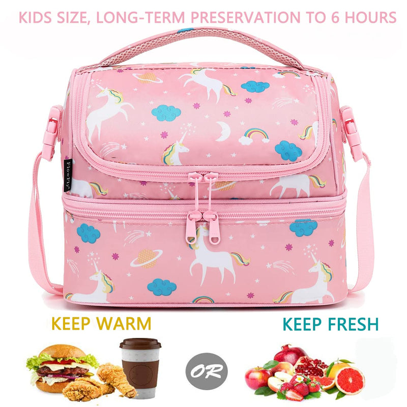 [Australia] - FlowFly Kids Double Decker Cooler Insulated Lunch Bag Large Tote for Boys, Girls, Men, Women, With Adjustable Strap, Unicorn 