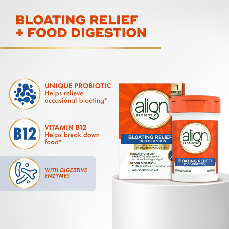 Align Probiotic Bloating Relief + Food Digestion, Probiotics for Women and Men, #1 Doctor Recommended Brand‡, Promotes Digestive Health and Helps Support the Metabolism of Food*, 28 Capsules 28 Count (Pack of 1)