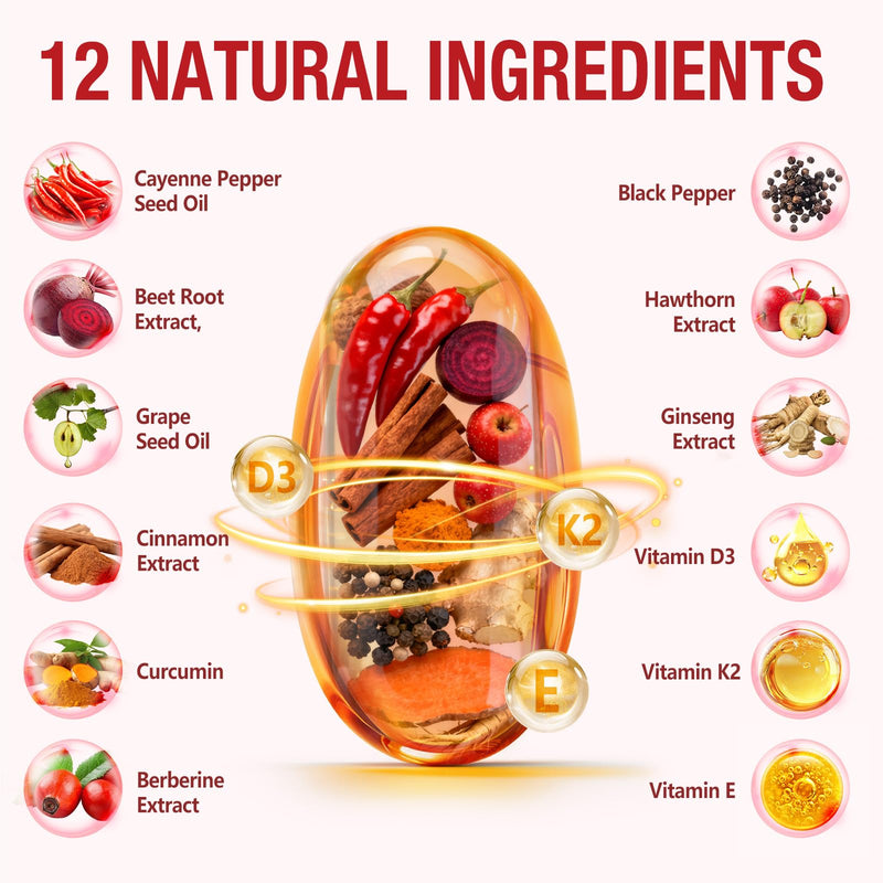Cayenne Pepper Softgels Supplement 3000 mg , Cayenne Pepper Capsules with Vitamin D3 K2 & E, Grape Seed Extracts, Supports Healthy Blood Circulation, Antioxidant & Digestion Support, 240 Softgels