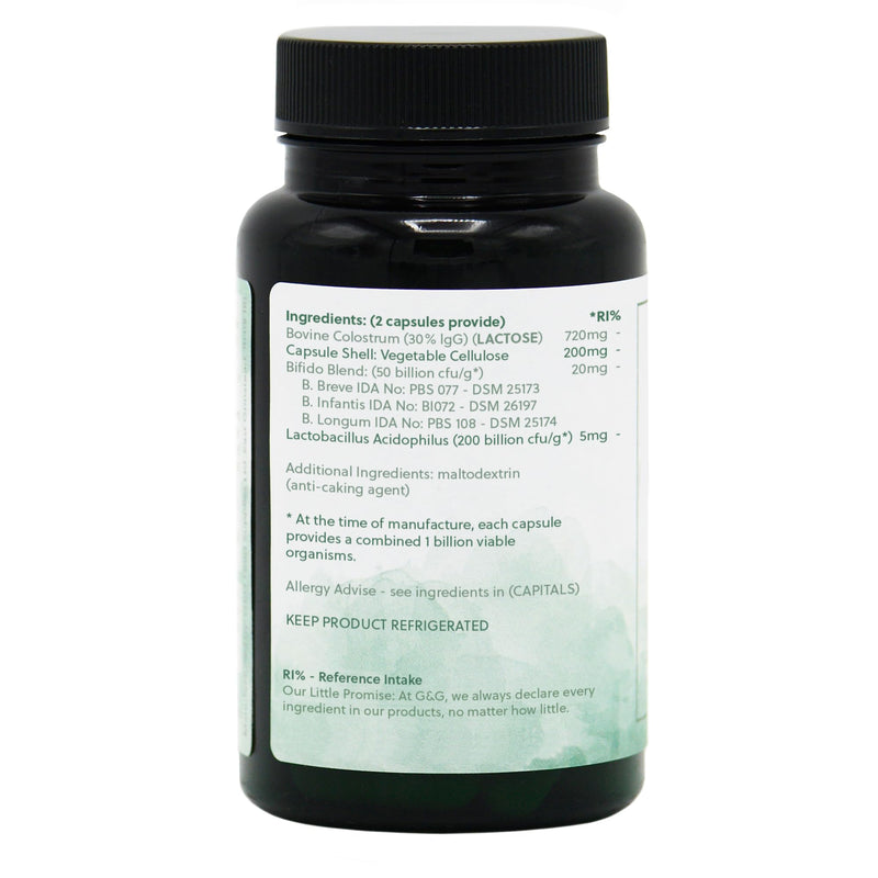 Colostrum Plus Capsules - Bovine Colostrum from Grass-Fed Cows - Min 30% IgG Level - 60 Capsules - Non-GMO, Made in The UK - G&G Vitamins