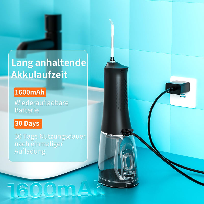[Australia] - Oral Irrigator Wireless, SEAGO Portable Water Flosser Electric Tooth Cleaner 5 Modes & 7 Nozzles, 300ML Water Tank Interdental Space Cleaner Oral Irrigator Test Winner IPX7 Waterproof Dental Irrigator for Travel & Home Black 