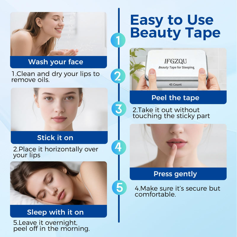 [Australia] - Beauty Tape for Sleeping (45 Count) - Beauty Tape for Snoring Promotes Sculpted Jawline, Brighter Eyes, & Energy - Lip Plumping Sleep Beauty Tape Supports Stronger Chin Profile-I03 