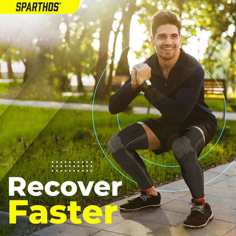 [Australia] - Sparthos Leg Compression Sleeves - Aid in Recovery and Support Active Lifestyle - Innovative Breathable Elastic Blend - Anti Slip, Day & Night Wear X-Small Midnight Black 