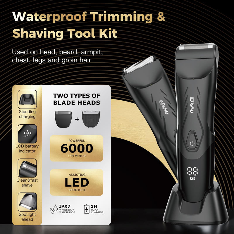 Body Hair Trimmer for Men: 2-in-1 Manscape Trimmer & Shaver with LED Light for Ball/Pubic/Groin,Waterproof Manscaper for Men,No-Nick Shaving,Smooth Grooming