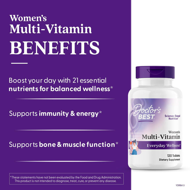Doctor's Best Women's Multi-Vitamin, Everyday Wellness, Supports Immunity, Non-GMO, Gluten Free, 120 Tablets