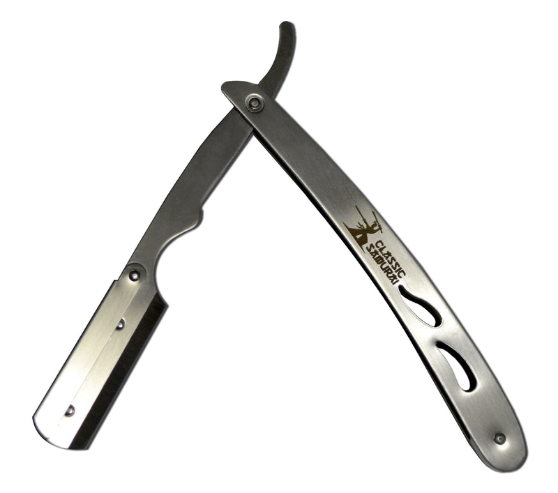 [Australia] - CS-102 Stainless Steel Professional Barber Straight Edge Razor with 100 Lord Single Edge Razor Blades (Silver Metal) 