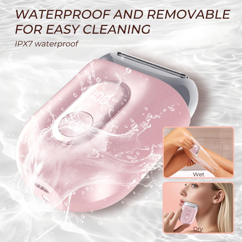 Electric Razor for Women - Mini Bikini Trimmer - Shaver for Pubic, Legs, Arm & Body - Painless Hair Removal Device - Cordless Wet & Dry Use