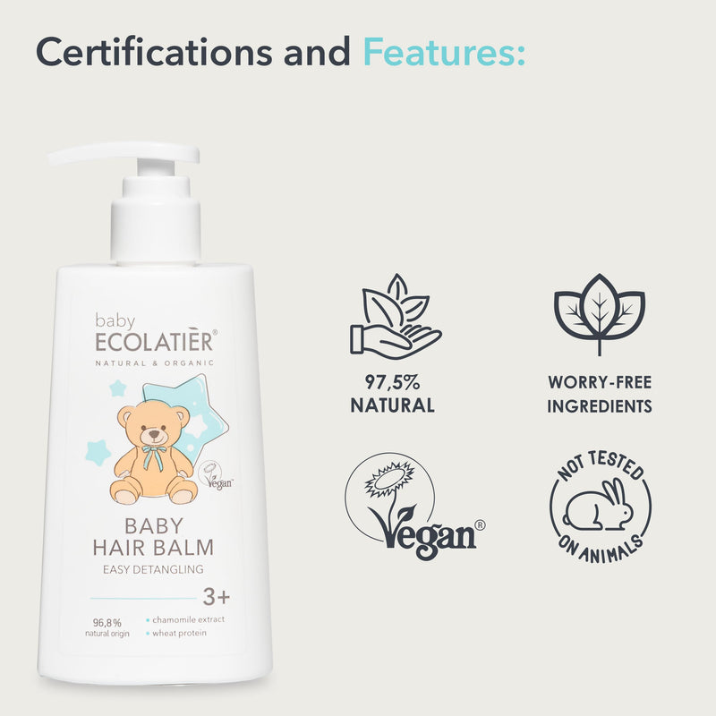 [Australia] - Nourishing Baby Hair Balm Conditioner for Easy Detangling 3+, 250ml - With Chamomile & Wheat Protein, 96.8% Natural, Vegan Baby Conditioner - Softens and Nourishes Delicate Hair - 8.5 Fl Oz 