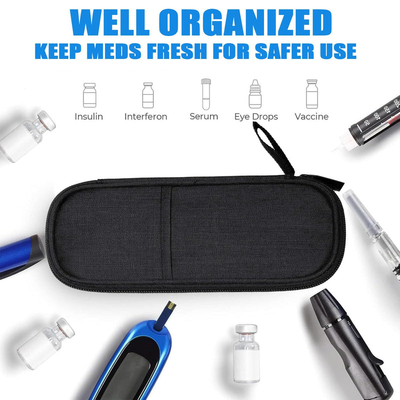 [Australia] - Insulin cooler bag with 2 ice packs, diabetic medication bag, TSA diabetic bag for insulin pen, Epipen, insulin and other diabetes accessories, medication cool box when traveling (black) Black 