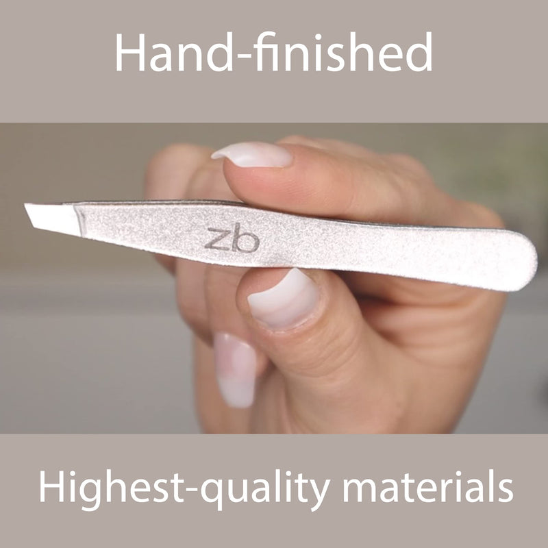 Zizzili Basics Tweezers - Surgical Grade Stainless Steel - Slant Tip for Expert Eyebrow Shaping and Facial Hair Removal - with Bonus Protective Pouch - Best Tweezer for Men and Women Silver