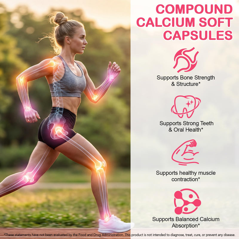 Calcium Complex Softgels 1200mg with Vitamin D3 & K2, Calcium Supplement with Vitamins B1 B2 B12, Collagen & Plant Blend, Daily Bone and Teeth Support, Easy to Swallow Softgels, 120 Soft Capsules