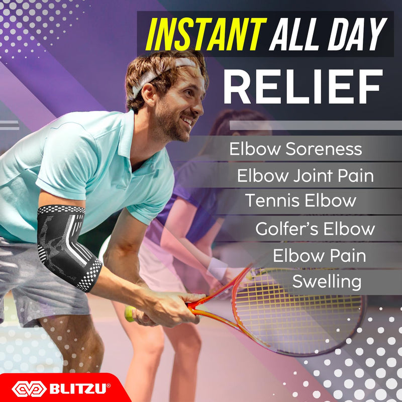 [Australia] - BLITZU 2 Pack Elbow Brace Support, Elbow Compression Sleeve Orthopedic Pain Relief for Golfer's, Tennis Elbow, Arthritis, Bursitis, Tendonitis Treatment, Workout, Fitness & Weightlifting. Black L Large 