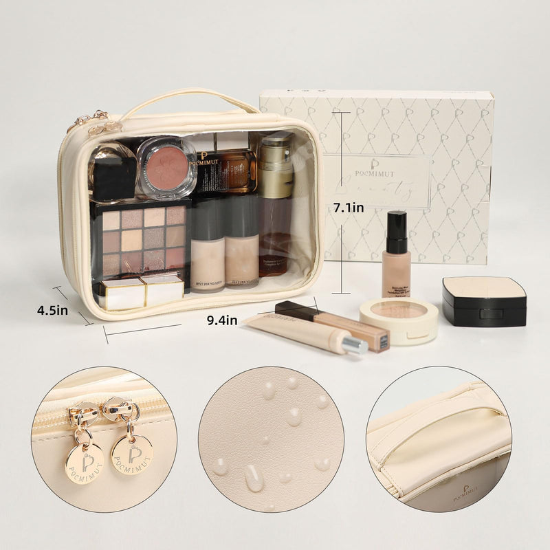 Clear Makeup Bags,Small Makeup Pouch with Large Cosmetic Bag Toiletry Bag Car Accessories Storage for Women,Travel Essentials Organizers,Beige Beige Large+small