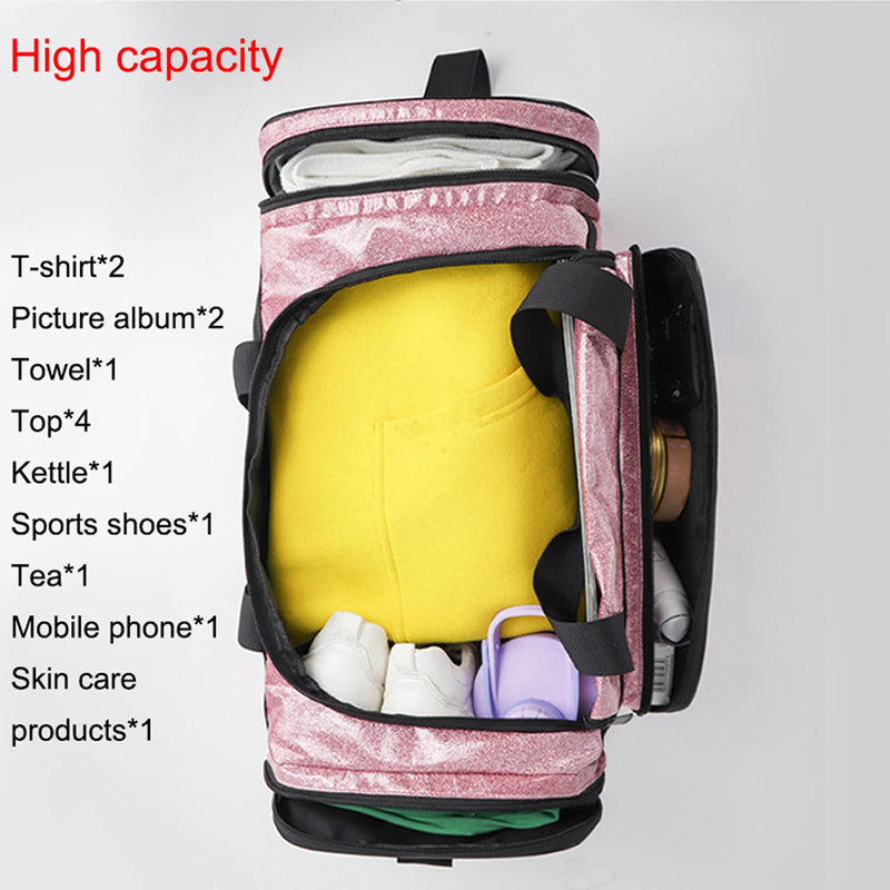 Spennanight Bag Reinforced Portable Wap Loading Glitter Duffle Bag Gym Travel Bags Luggage Overnight Bag for Women Pink