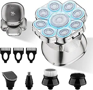 9D Head Shavers for Bald Men, 5 in 1 Detachable Head Shaver with LED Display, IPX7 Waterproof Wet Dry Rechargeable Electric Shavers for Men Grooming Kit for Home & Travel Gunmetal