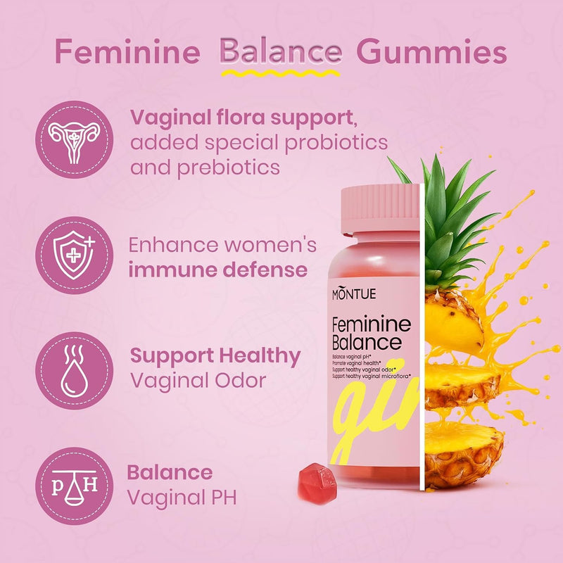 Premium Feminine Balance Gummies, for Women’s Wellness & pH Balance, Immune Support,Vegan, Hawaiian Pineapple, Non-GMO (60 Gummies) NEW-60 Gummies
