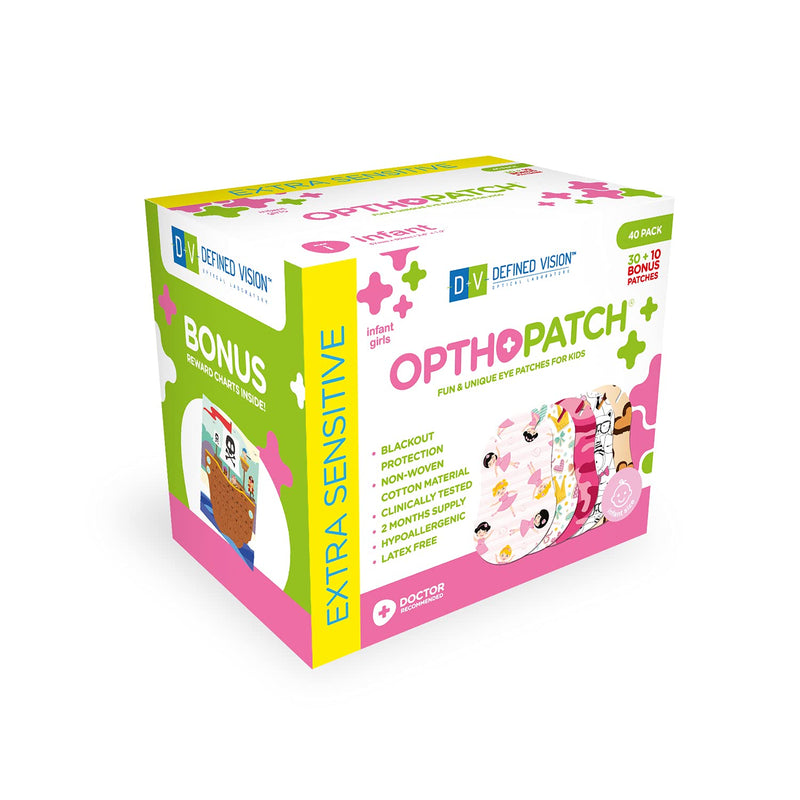 Opthopatch Extra Sensitive Adhesive Eye Patch for Girls Infant 40 Pack Series I + Rewards Chart