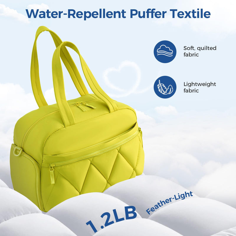 Women's Duffle Gym Bag, Carry-On Shoe Compartment for Weekender Overnight | Travel Sport Hospital Workout Personal Item Luggage Diaper Water Resistance Essentials Wet Pocket Neon Lime Small