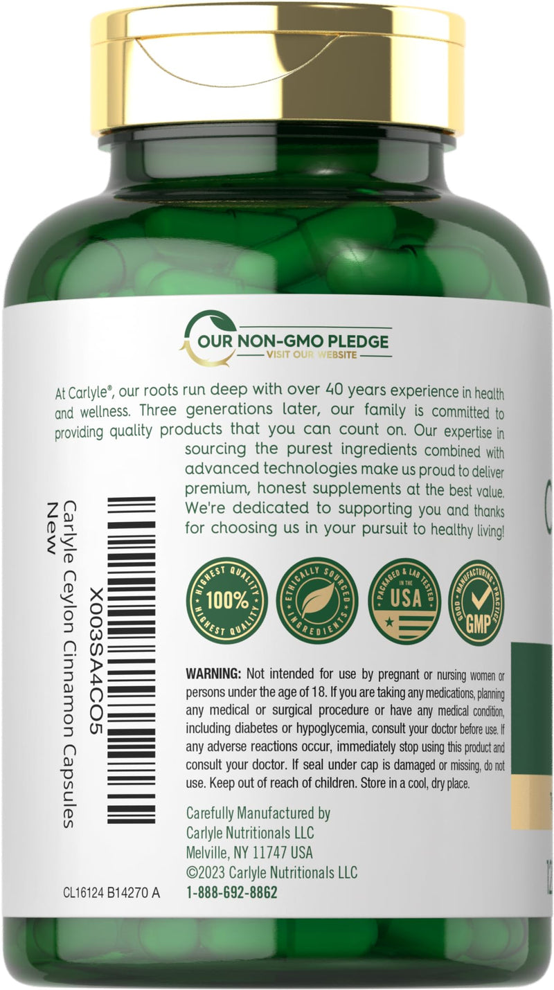 [Australia] - Carlyle Ceylon Cinnamon Capsules | 120 Count | 60 Servings | Non-GMO and Gluten Free 
