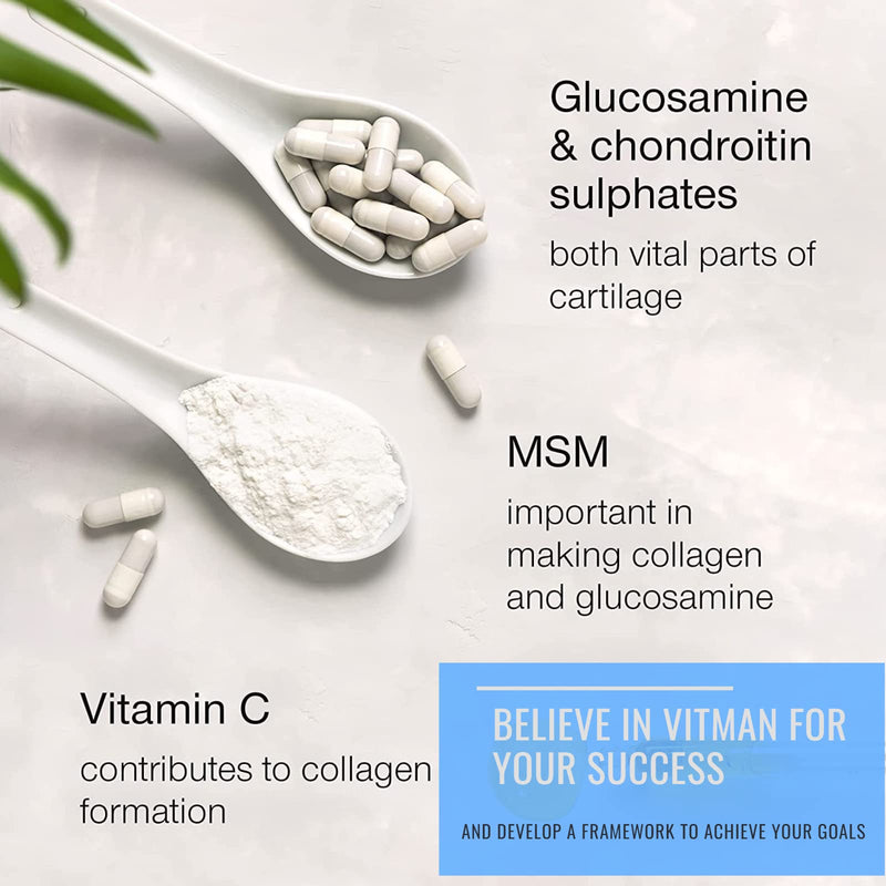 Glucosamine & Chondroitin High Strength Complex - with MSM & Vitamin C - 180 Anti inflammatory Tablets - Joint & Bone Care Support - Pain Relief Tablets (180)
