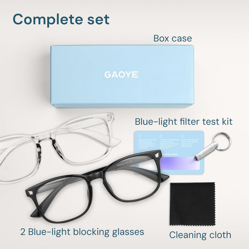 [Australia] - Blue Light Blocking Glasses - Fashion Square Eyeglasses, Anti UV Ray Computer Gaming Glasses Blue Blockers for Women/Men *Black & Transparent 2 