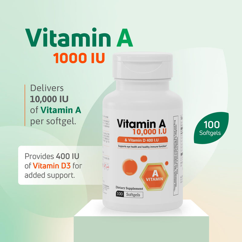 [Australia] - Nutra Vitamin A 10,000 IU & Vitamin D3 400 IU ‚Äì High Potency Softgel Supplement ‚Äì 100 Softgels ‚Äì 100-Day Supply ‚Äì Daily A & D Formula with Retinyl Palmitate & Cholecalciferol 