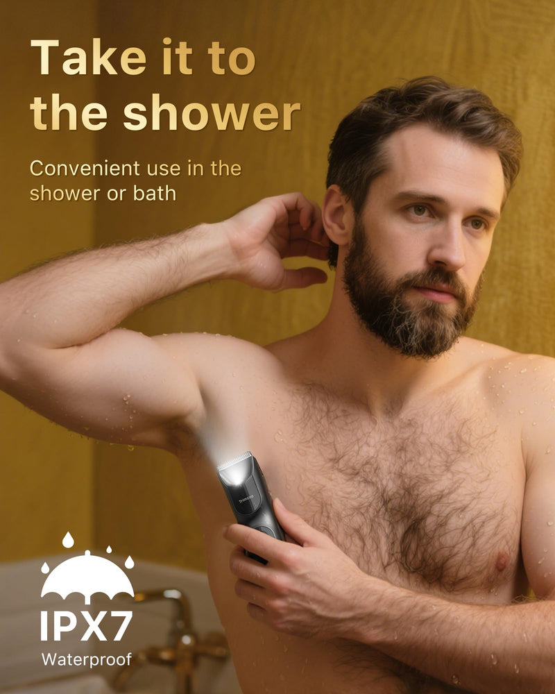 [Australia] - 2025 New Manscape Groin & Body Hair Trimmer for Men, 2 in 1 Electric Ball Pubic Trimmer & Shaver, Replaceable Blade Heads, USB-C Fast Charging, LED Display, Waterproof Wet/Dry Shaver, Black 